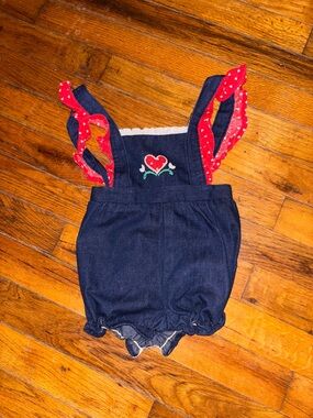 healthtex Navy Denim Overalls with Red Heart and Polka-Trim Straps